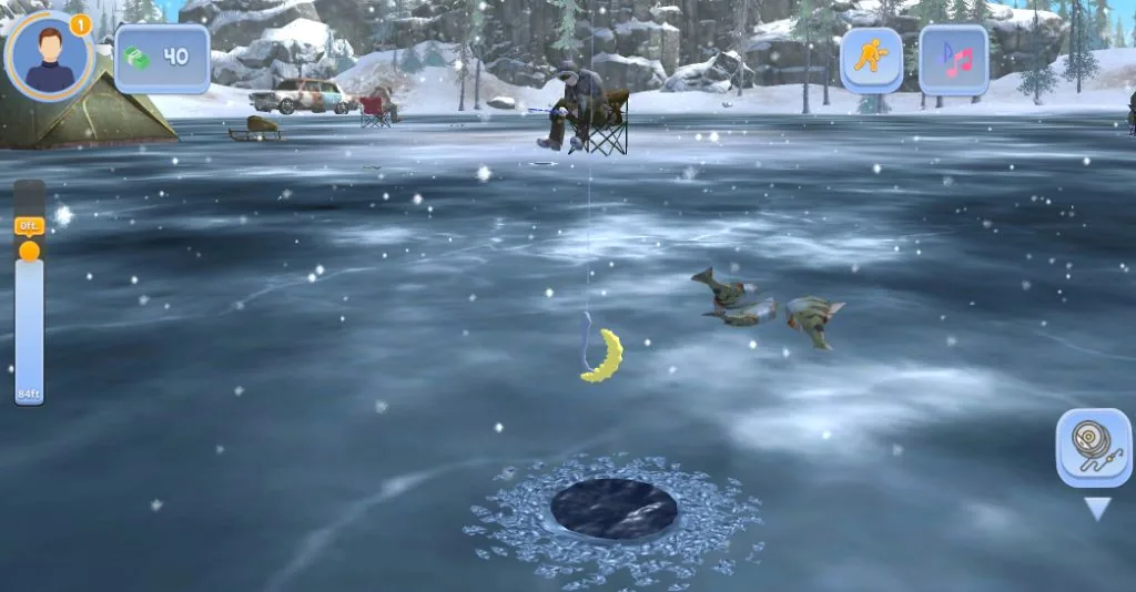 Ice Fishing demo background — a hole in the ice