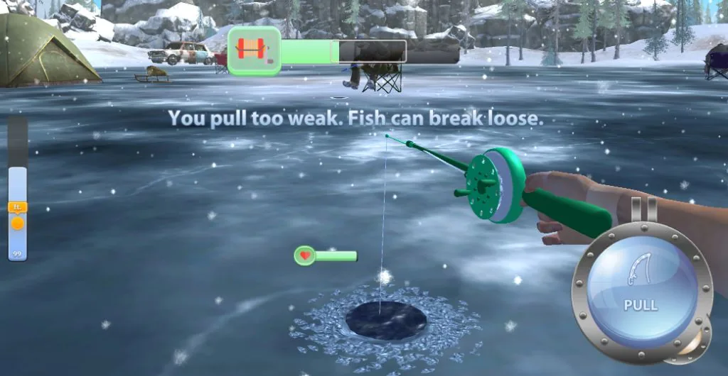 Message about a too-weak pull in the Ice Fishing game